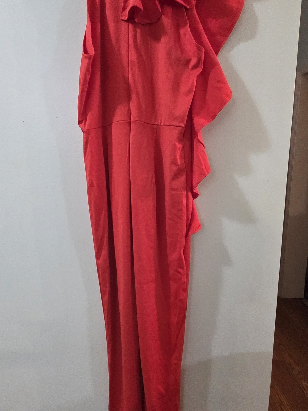 Red One-Shoulder Ruffle Jumpsuit - Picture 5 of 10